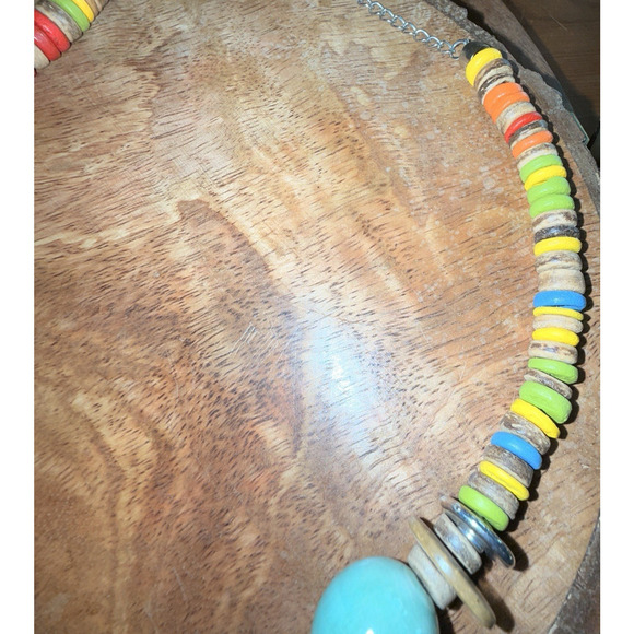 Colorful Boho Mixed Medium Statement Necklace‎ Artsy Bright - Picture 4 of 8